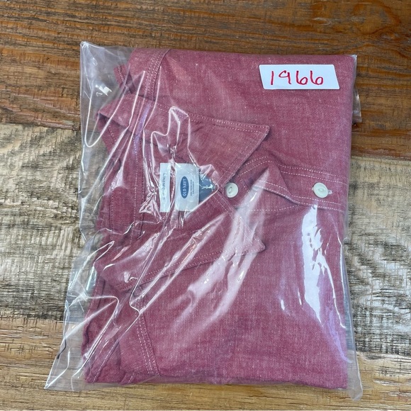 Old Navy Shirt Mens L Red Slim Fit Linen Blend Button Down Long Sleeve Shirt - Picture 9 of 9